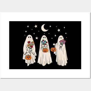 Groovy Vintage Floral Ghost, Cute Halloween Spooky Season Posters and Art